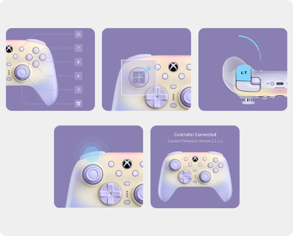 Wireless Gaming Controller with Adjustable TMR Joysticks for Xbox and PC Lavender