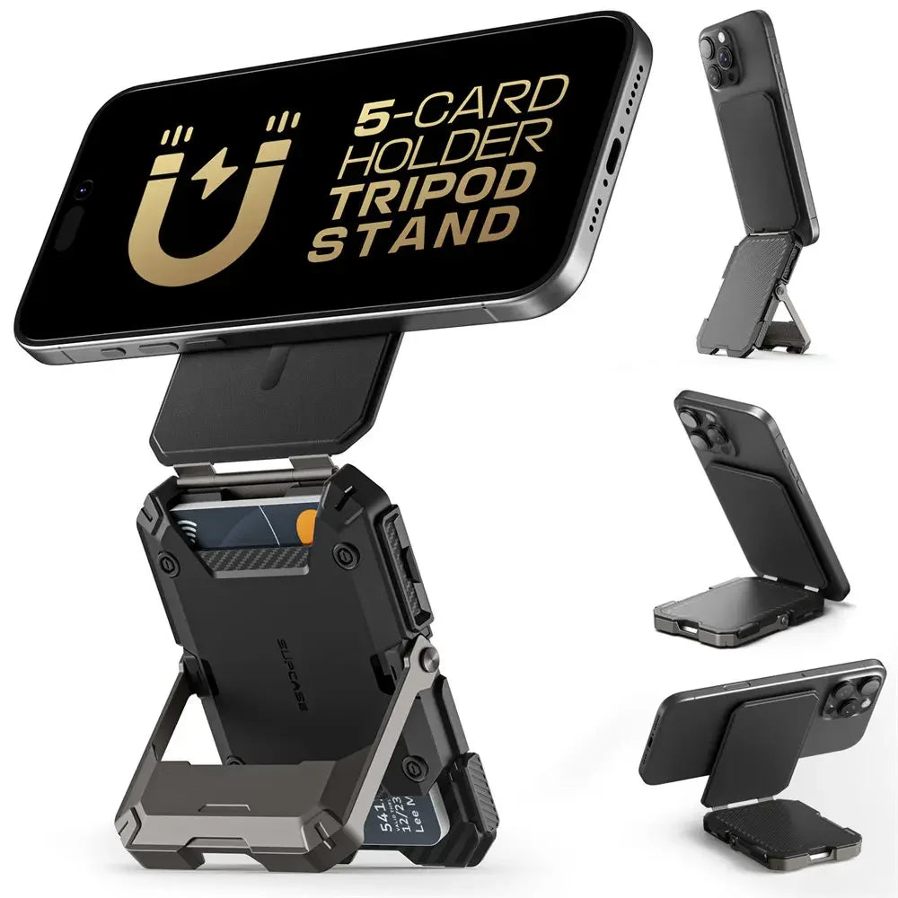Tripod Phone Stand Credit Card Holder for iPhone 16/15/14/13/12 Adjustable Phone Stand Compatible with MagSafe