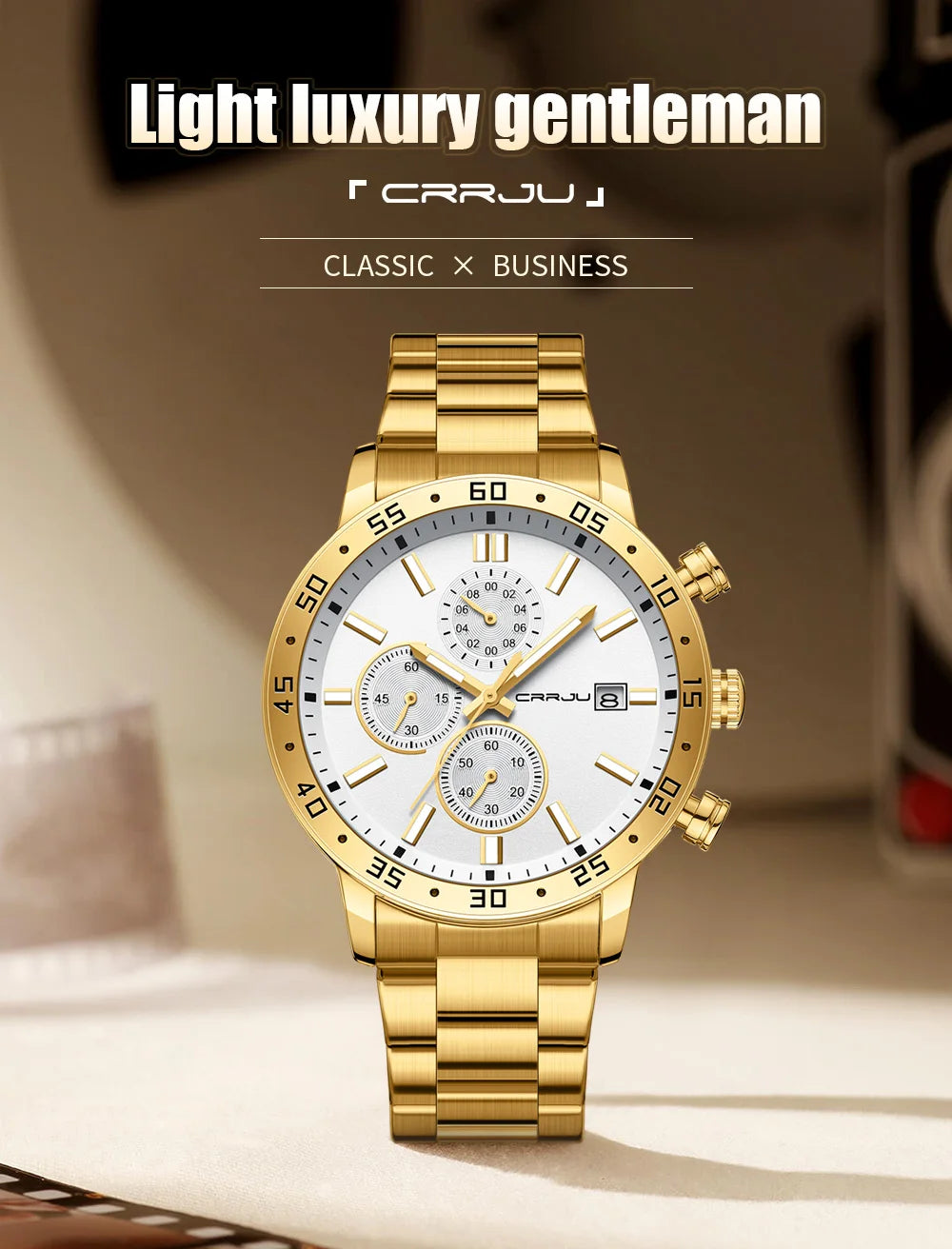 Fashion Mens Business Stainless Steel Band Quartz Watches with Calendar Chronograph Luminous Analog Wristwatch Man