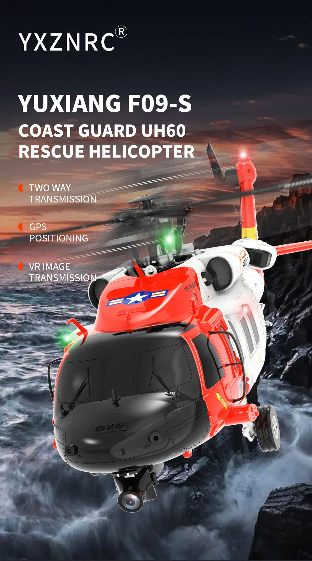 UH60 Black Hawk F09S GPS Remote Control Helicopter Six Channel Rescue Model