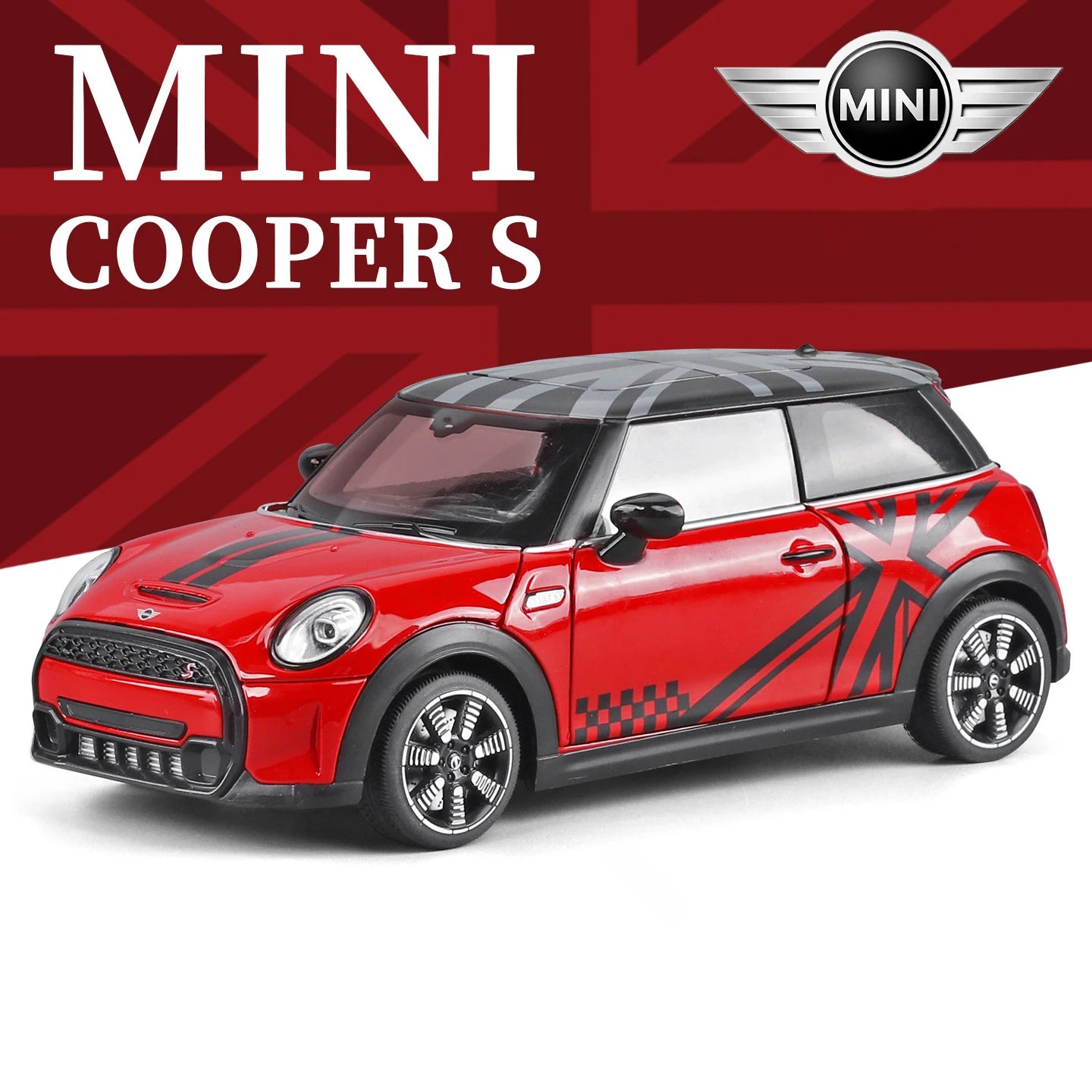 1 24 Scale Mini Cooper S Modified Diecast Pull Back Model Car with Sound and Light