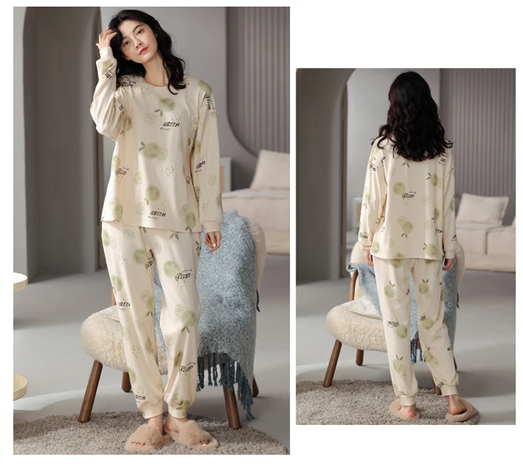 Women’s Cute Lazy Style Cotton Pajama Set – Soft, Loose Long Sleeves & Pants