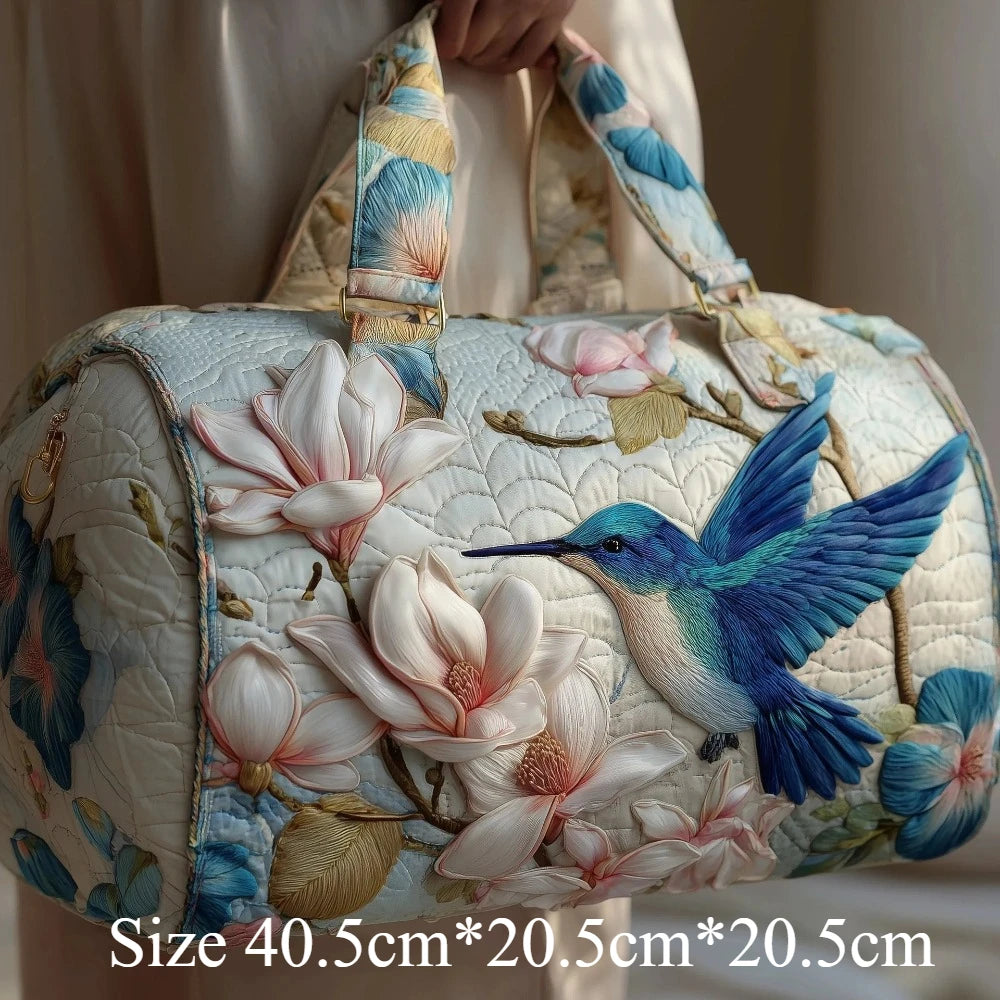 Luxury 3D Quilted Travel Tote Bag for Women Magnolia Bird Print Handbag Lightweight Weekender Bag Duffle Carry-On for Work Trip