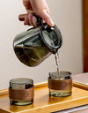 600ml Walnut Wooden Handle Lid Filter Glass Teapot Tea Water Separation Glass Tea Pot Office Kung Fu Tea set Teaware