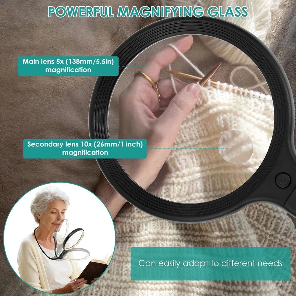 Neck Wear Magnifying Glass 5X LED Light Reading Magnifier