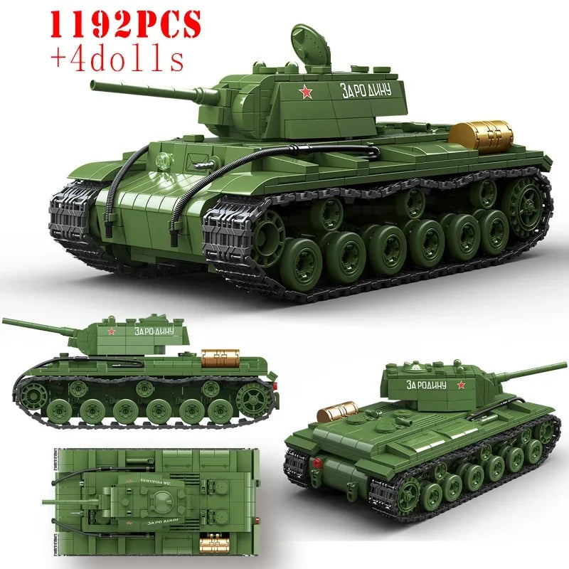 Military World War WW2 KV-1 Heavy Tank Soviet Army Building Blocks Stuart Tank Technical Bricks Educational Toys for s Gift