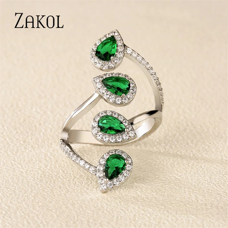 Japan and South Korea Fashion Teardrop Zircon Open Rings