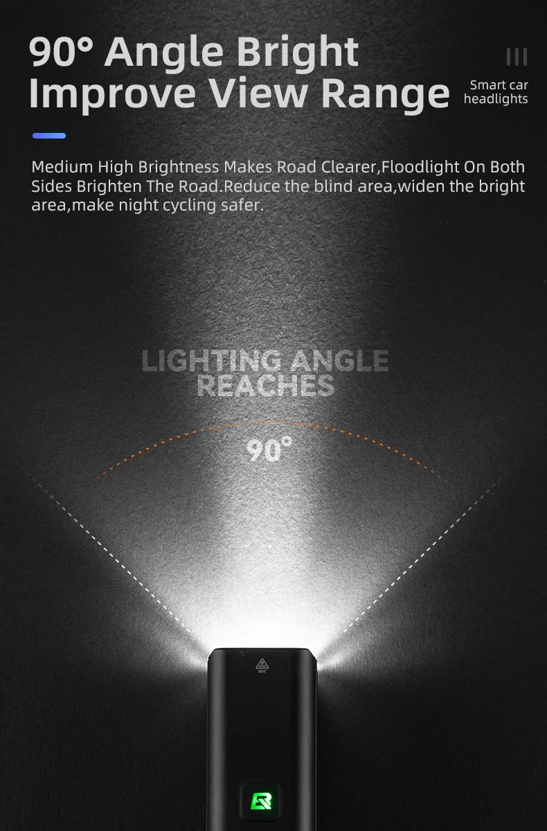 Bike Front Light 1500LM 5000mAH Battery Bicycle Light Aluminum Smart Sense LED Lamp Flashlight Cycling Headlight