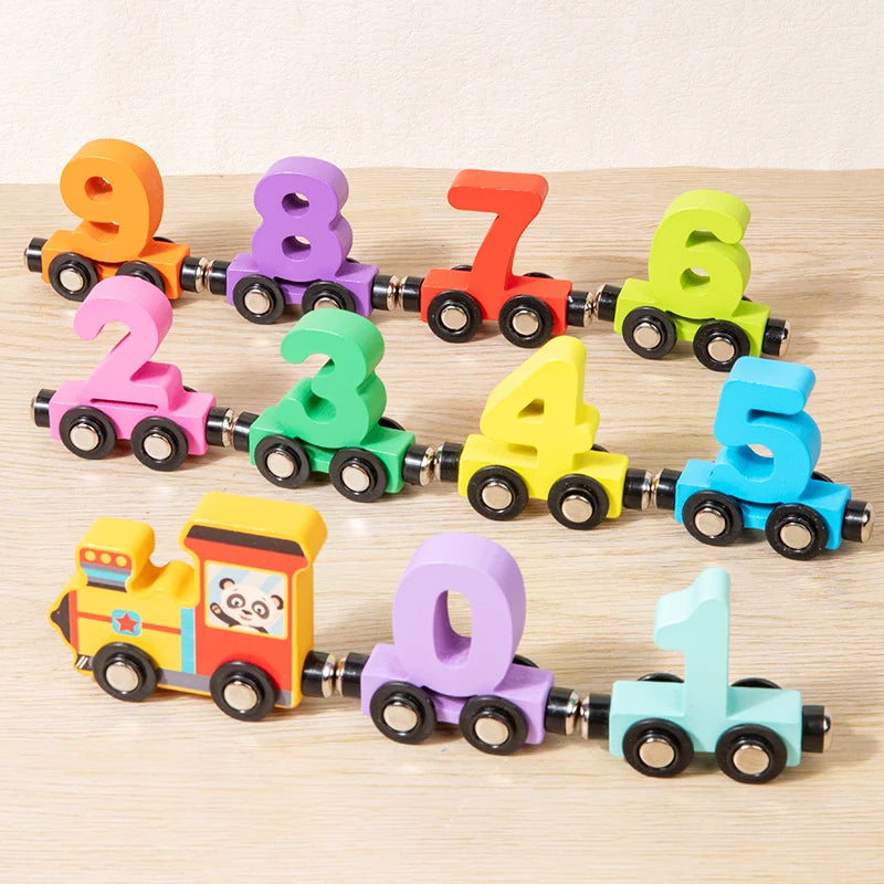 Wooden Number Learning Train Toy with Detachable Carriages