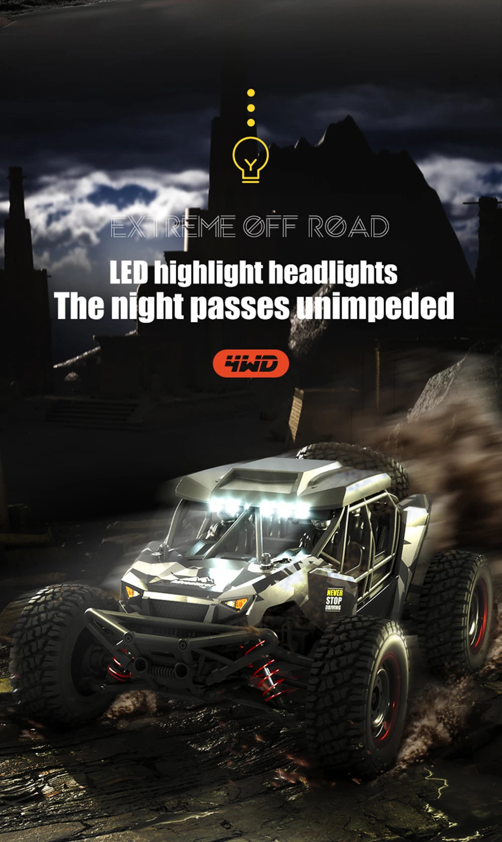50KM/H 4WD RC Car With LED Remote Control Off-road Cars High Speed Drift Monster Truck for s vs Wltoys 144001 Toys
