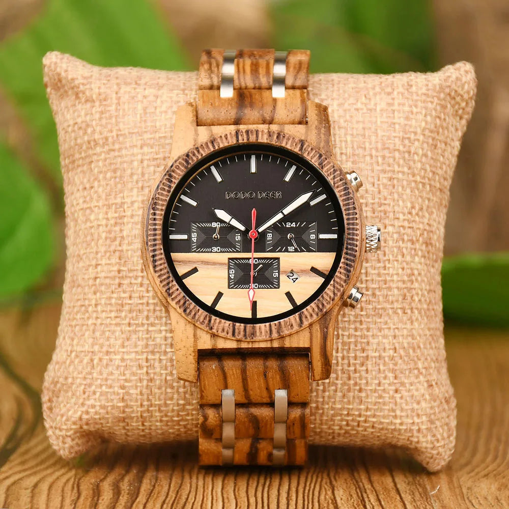 Wood Watch Zebra Multifunctional Luminous Lettering Custom