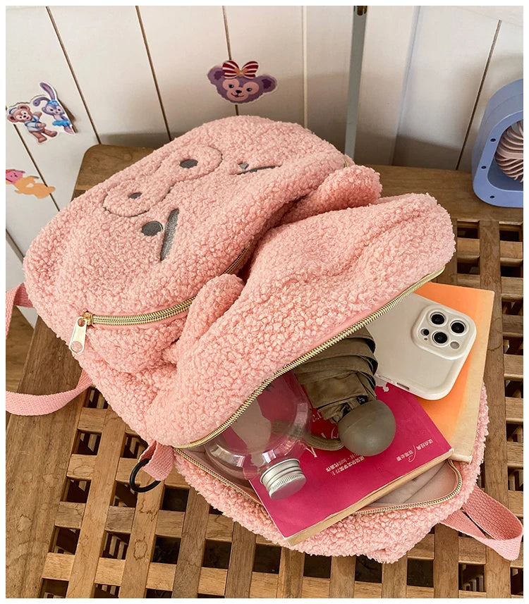 Cute Plush Pig Velvet Backpack Large Capacity Shoulder Bag