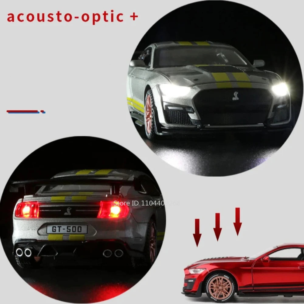 Scale 1:32 Mustang Shelby GT500 F-150 Toy Car Model Alloy Diecast Sound Light Pull Back Vehicle Models Birthday Gifts