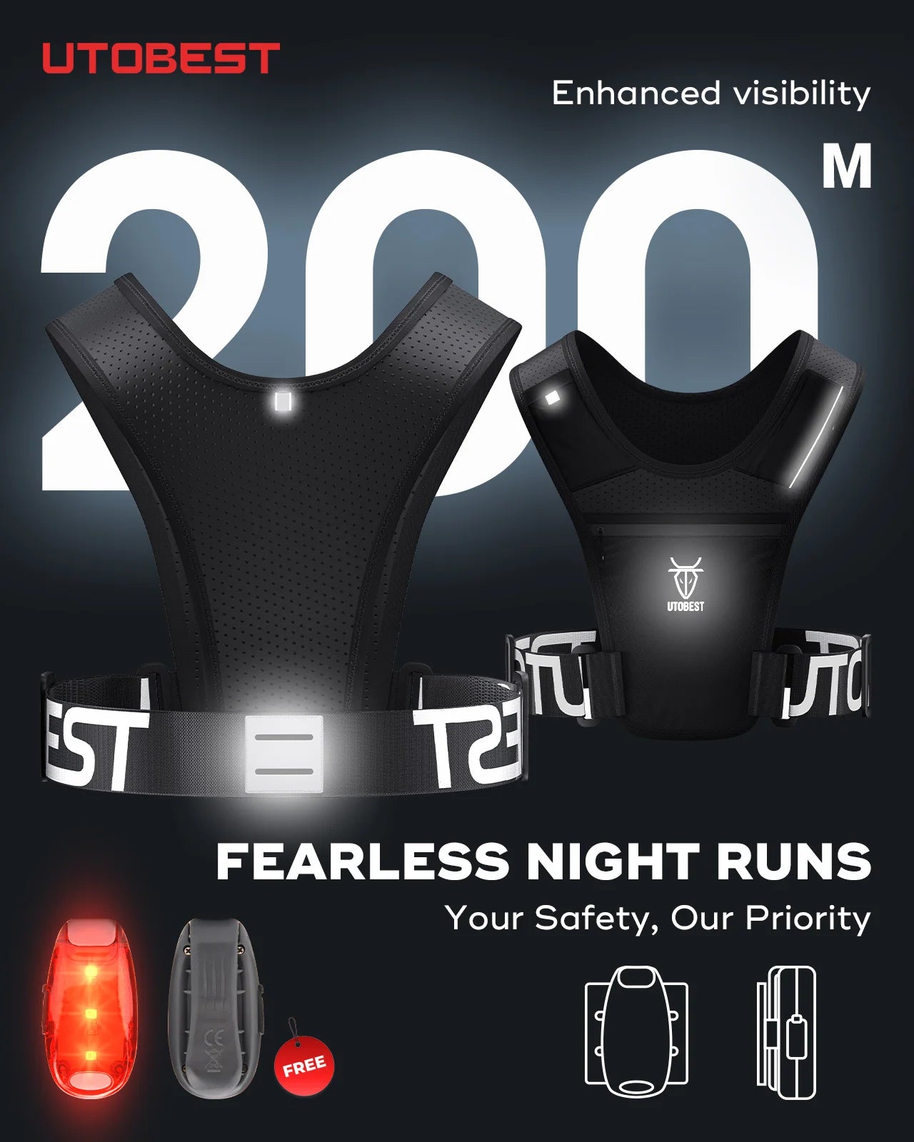 Lightweight Running Vest with Led Light Mobile Phone Bag for Training