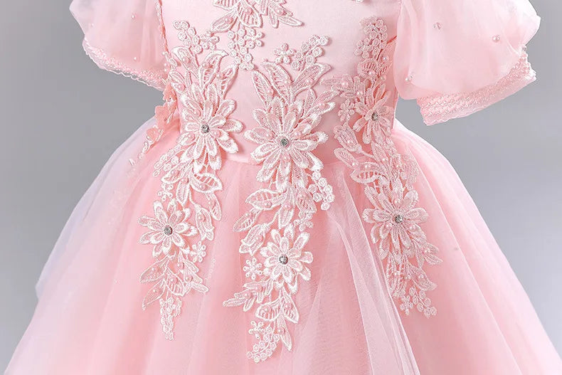 Girls Princess Ball Gown - Fluffy Tulle Party Dress for Flower Girl/Birthday/Pageant | Sparkly Puffy Sleeve Wedding Dress
