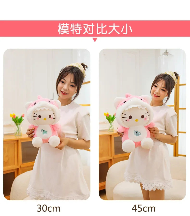 60cm Sanrio Shark Hello Kitty Cat Plush Toys Cartoon KT Cat Plushie Doll Soft Stuffed Anime Pillow Birthday Gifts for Kids Girls