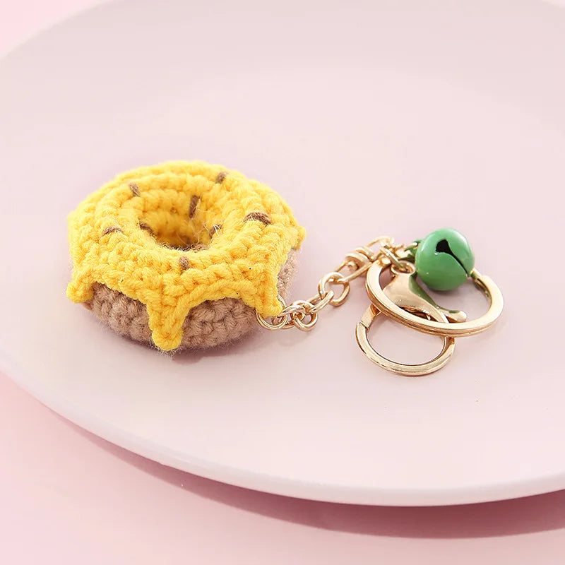 5 Pcs Handmade Weaving Keychain Wool Crochet Unique Knitted Pendant Keyring Strawberry Watermelon Orange Pendant Key Chain Gifts