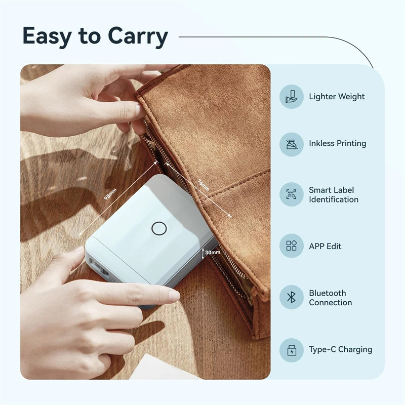 D110 Mini Thermal Label Printer, Bluetooth Portable Pocket Sticker Maker 12–15mm Inkless Label Printer for Home Organization