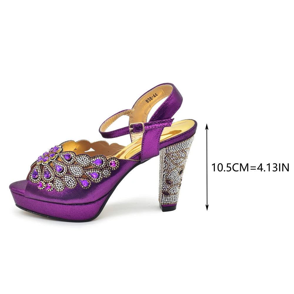 Style Matching Bag and Shoes Set Italian Women Design Shoes Matching Bag Decorated with Rhinestone Luxury Pumps Women