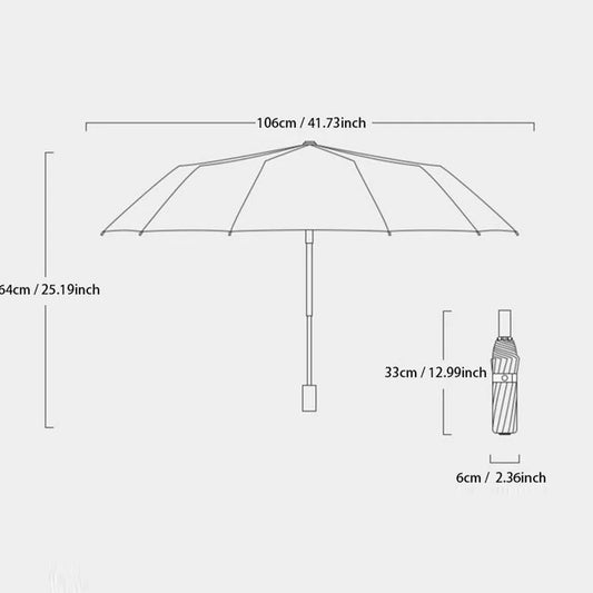 Mechanical Style Fully Automatic Wind Resistant Folding Umbrella Wide Strap Large Coverage