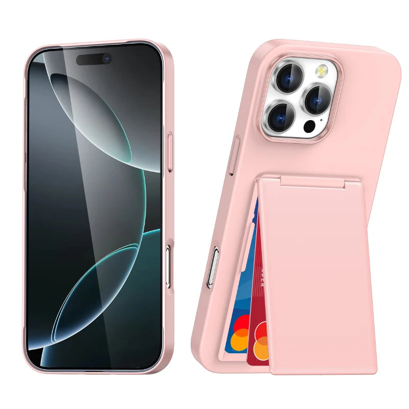 Luxury Solid Color Matte Wallet Card Slot Bracket Phone Case For iPhone 16 Pro Max 14 15 Pro Max Bumper Back Cover