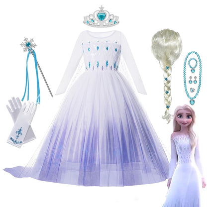 Frozen Princess Elsa Dresses For Girls Costume Kid Cosplay Snow Queen Fantasia Mesh Clothes Carnival Birthday Party Dress