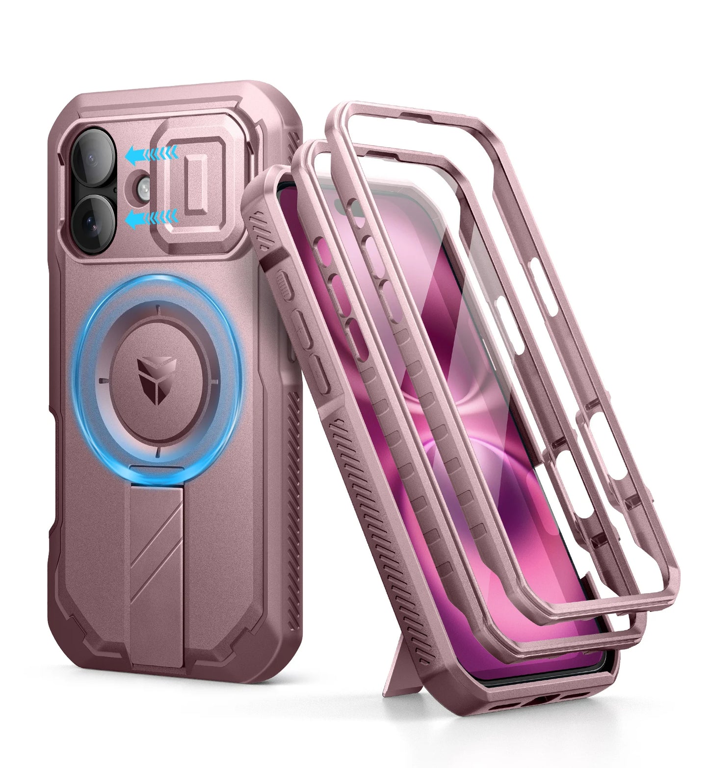 For iPhone 16 Case Kickstand Compatible with MagSafe Shockproof Bumper Cases with Slide Camera Cover  Built-in Screen Protector