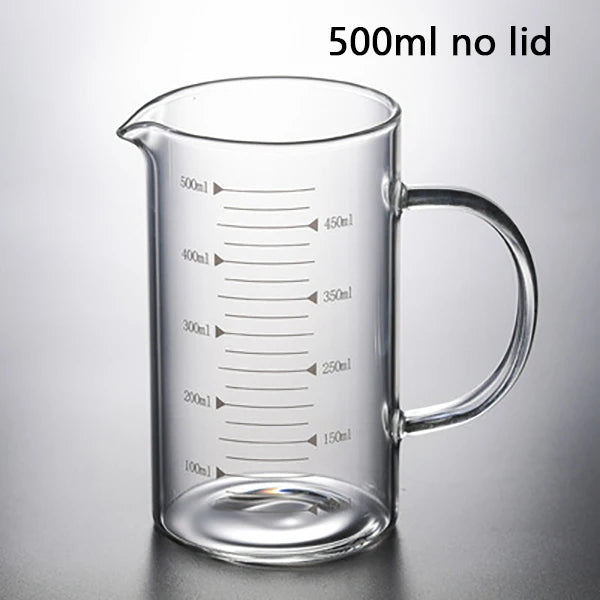 250/350/500/1000ml Glass Measuring Cup With Lid Heat-resistant With Scales Laboratory Beaker Handle Kitchen Measuring Mug