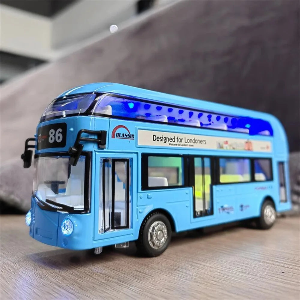 1/36 Double-decker Bus Model Car Toy Alloy Diecast Sound Light Metal Vintage London Autobus Models Toys Collection s Gifts