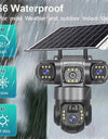 12MP 6K  Outdoor Solar 4G Camera Three Lens Three Screen PIR Motion Detection Cam Waterproof Night Vision Smart Security CCTV