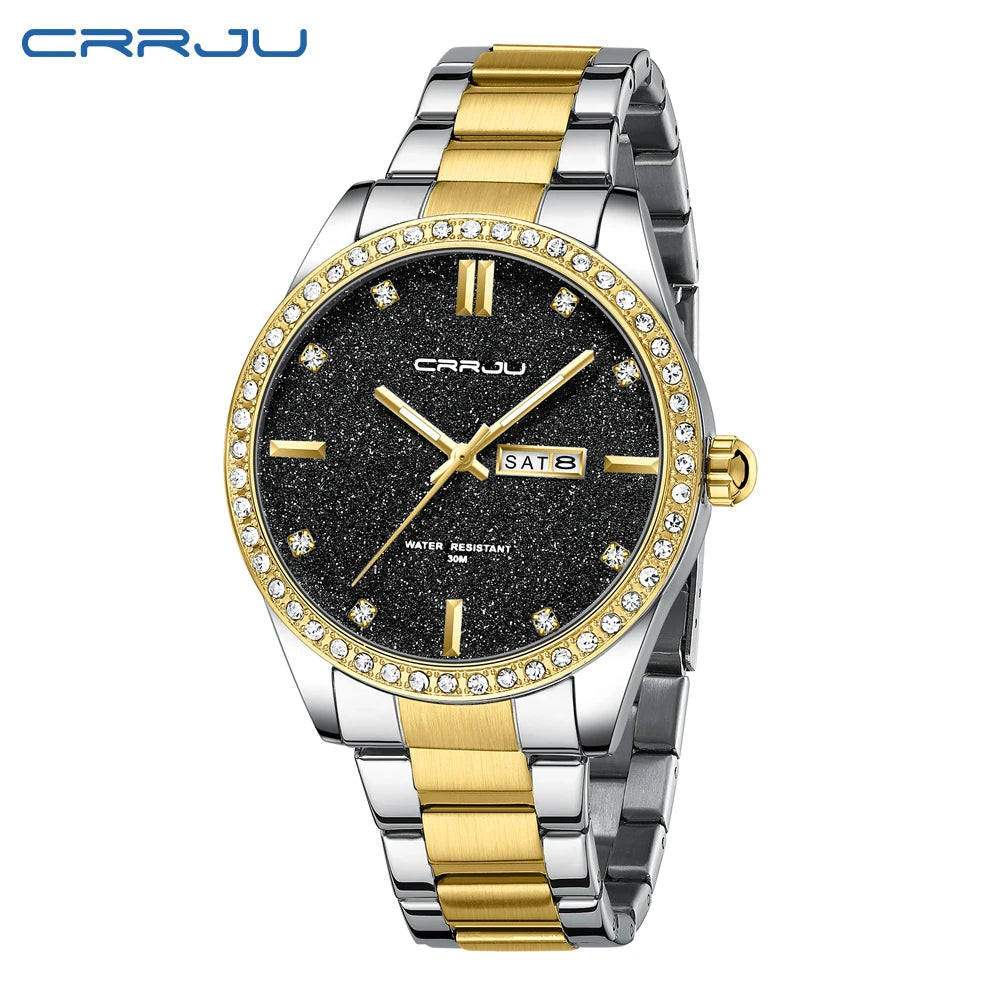 Men Watch Moissanite Diamond Luxury Brand Golden Dial Watches with Stainless Steel Band with Luminous Relogio Masculino