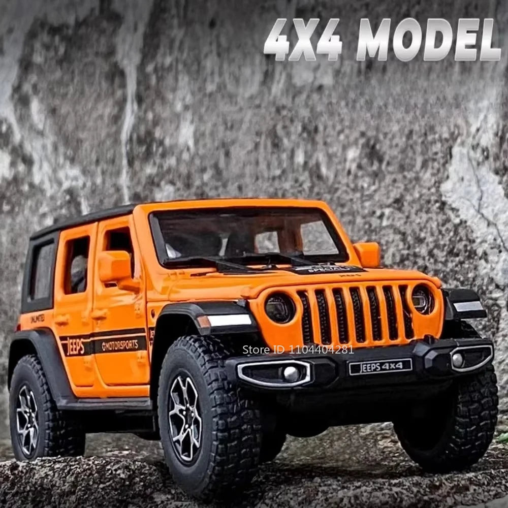 1:32 Wrangler Rubicon Model Toy Alloy Diecast Car Doors Opened Sound Light Pull Back Miniature Off-road Vehicle  Holiday Gift