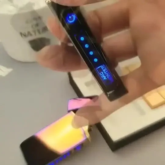 Electronic Lighter, Intellignet Touch Ignition, Metal Windproof, Dual Arc Flameless, Rechargeable USB Lighter, LED Power Display