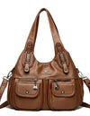 Women Casual Multiple Pockets Tote Bag Lady Large Capacity Shoulder Crossbody Bag Vintage Soft Leather Travel Bag
