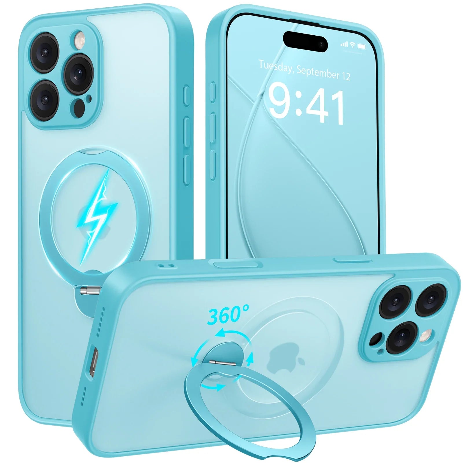 Luxury Magsafe Matte Phone Case For iPhone 16 Pro Max with  Rotatable Ring Stand Camera Lens Protection Shockproof Case