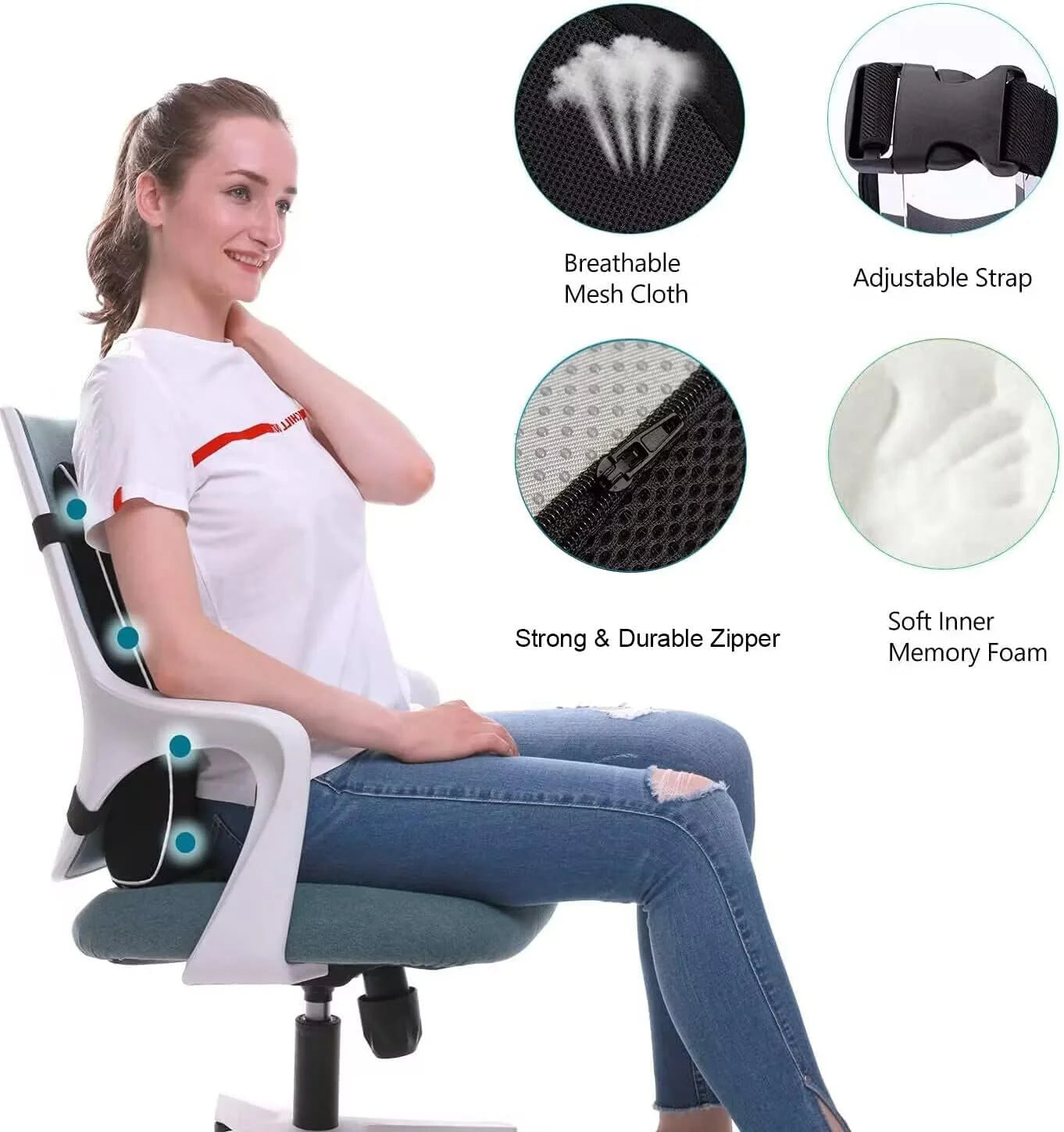 Car Seat Cushion/Waist Office Chair Back Lumbar Support Rest Rebound Memory Foam Cushion Pad Back Lumbar Cushion for Car Driver