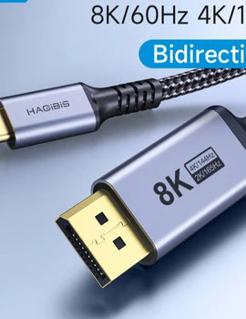 USB C to DisplayPort 1.4 Cable Thunderbolt 3/4 to 8K@60Hz 4K@144Hz DP Bidirectional 2K165Hz for MacBook Pro Air iMac XPS