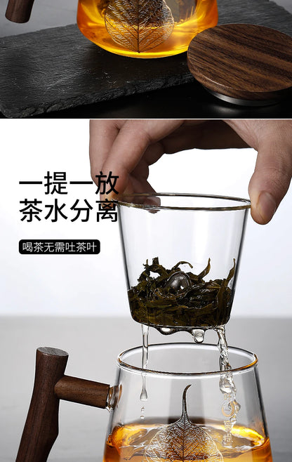 Heat Resistant Glass Teacup Strainers Wood Handle Lid Chinese Kung Fu Tea Set Ceremony High Boron Silicon Teawear Cups