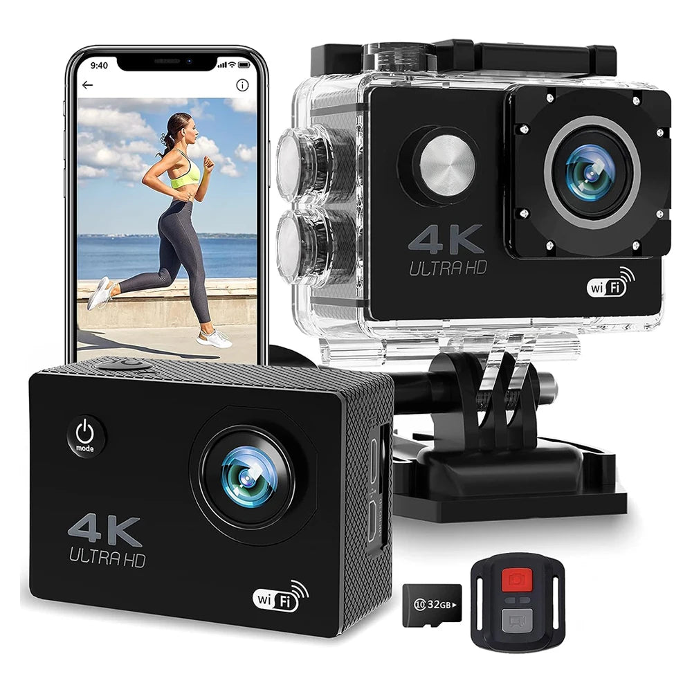 4K WiFi Action Camera with 2 Inch Display and 30M Waterproof Housing