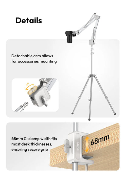 Overhead Camera Mount Quick-Release Camera Desktop Stand Max Load 2KG for Camera Smartphone Tablet for Live Vlog