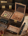 Cigar Humidor, Cedar Wood Cigar Box, Includes Leather Cigar Case, Cigar Tube, Digital Hygrometer and 2 Humidifiers, Gift Set
