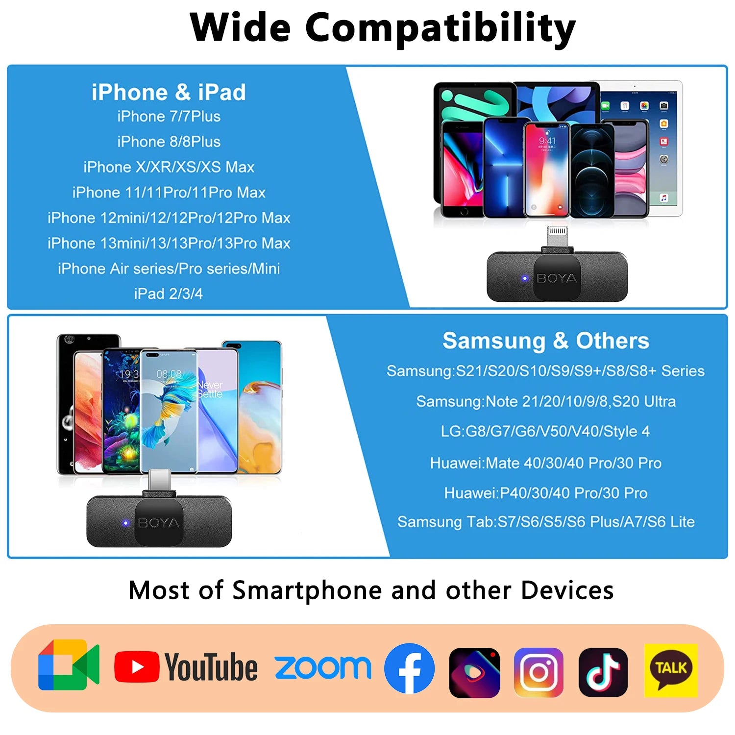 BY-V Wireless Lavalier Microphone for iPhone 15/16 Series Samsung TECNO REDMI Type-c Devices Video Recording Streaming Vlog