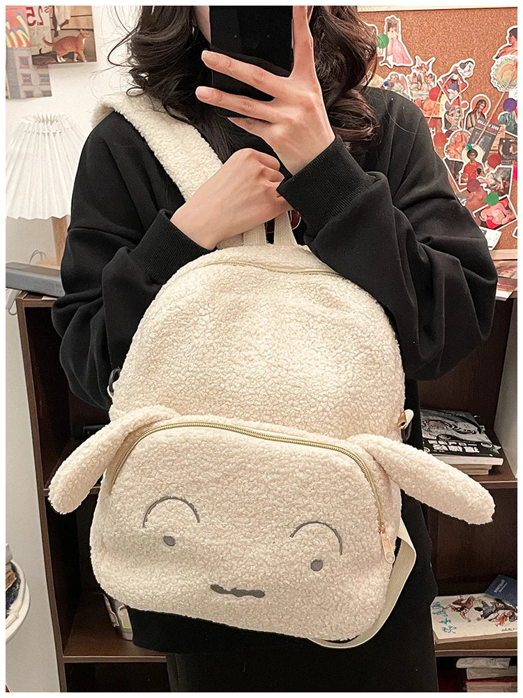 Cute Plush Pig Velvet Backpack Large Capacity Shoulder Bag