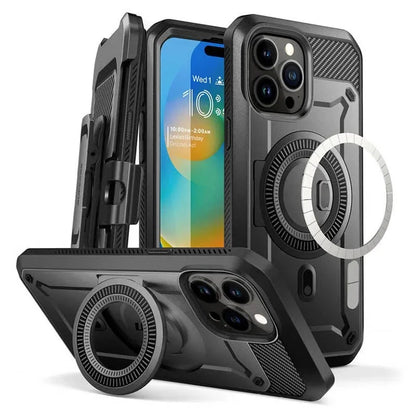 For iPhone 15 Pro Case 6.1“ 2023 UB Pro Mag Full Body Rugged Case with Built-in Screen Protector Kickstand Belt-Clip