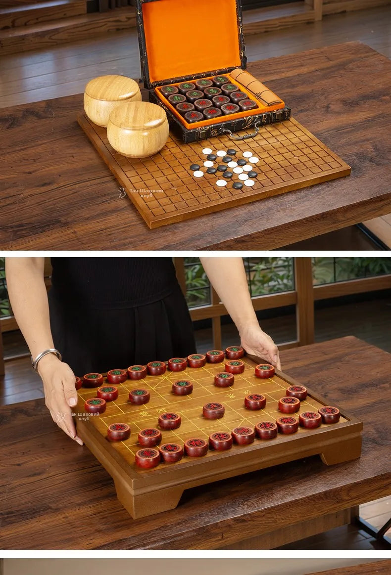 2 in 1 Wooden Chinese Chess & Go Board Game Set