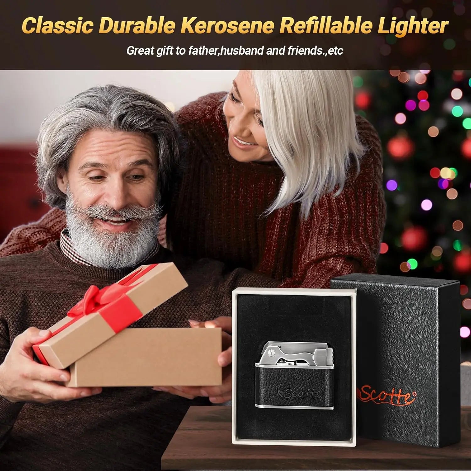 Vintage Kerosene Lighter, Windproof Soft Flame, Metal and Leather Trench Lighter, Fluid Refillable Pocket Lighters