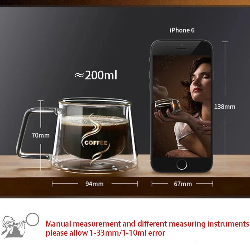 200ml Double Wall Glass Coffee Mug Heat-resistant Espresso Cup Thermo Insulated Cup For Latte Cappuccino Tea Drinkware Set
