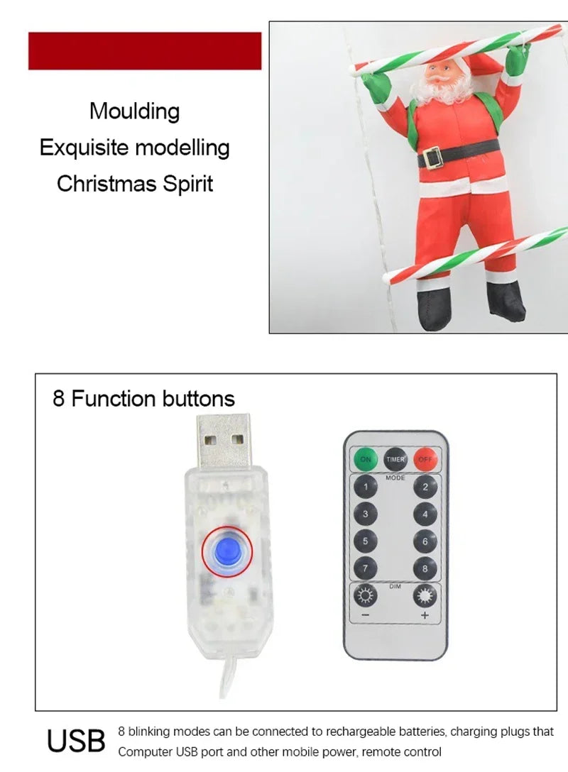 Christmas Decoration LED Ladder Light Strip Climbing Santa Claus Outdoor 8 Modes Christmas Tree For Home Window Christmas Decor