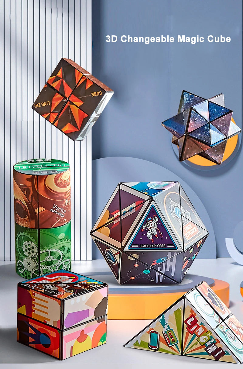 Extraordinary 3D Magic Cube Puzzle Fidget Toys Variety Geometric Shape Changeable Decompression Hand Flip Puzzle Cube