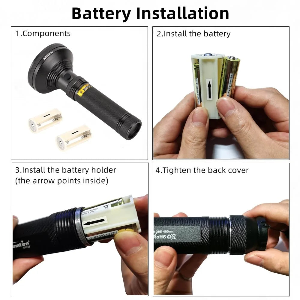 128 LED 395nm UV Blacklight Flashlight